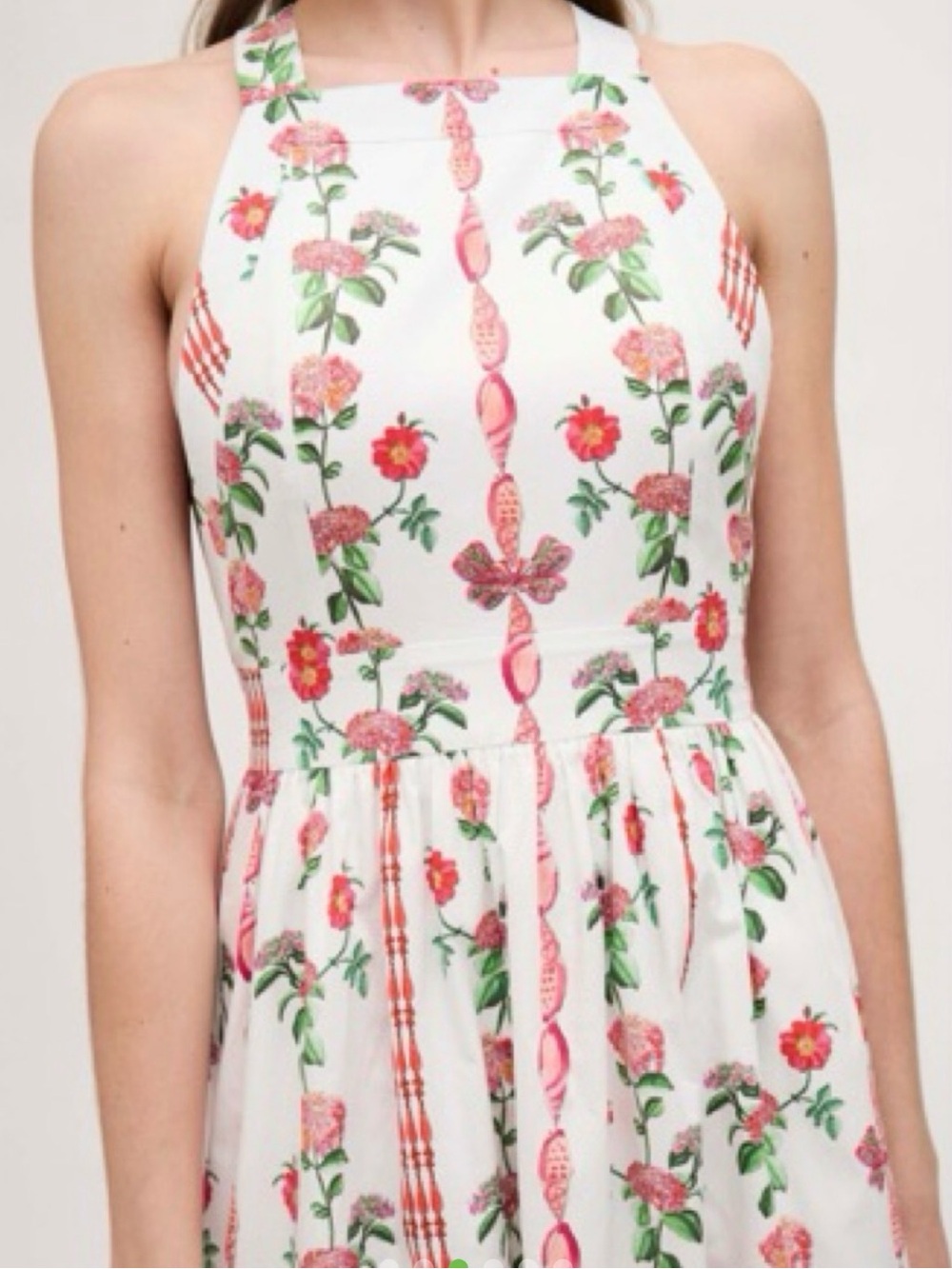 Hill House Addie Dress White Floral Halter Maxi Dress with Pink & Green Print - Picture 4 of 5